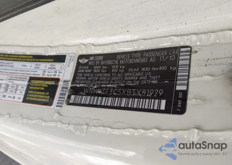 2011 Mini Cooper Clubman из США, поврежденный, VIN WMWZF3C5XBTX81929